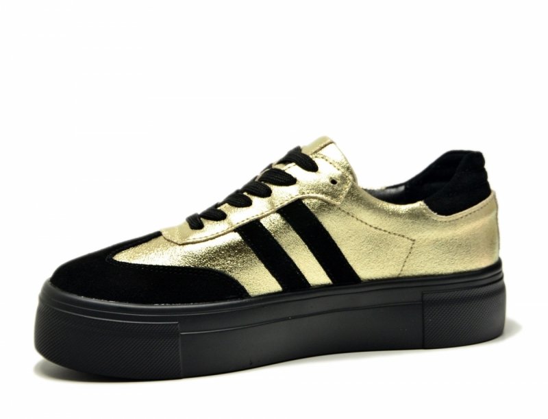 Półbuty sneakersy 39 skóra FILIPPO 6841 złote czarne skórzane 
