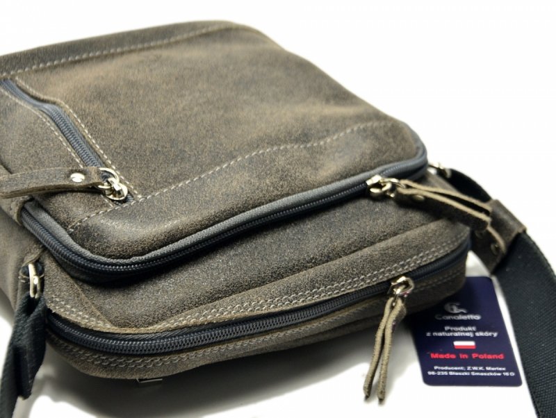 Torebka męska skórzana szara skóra CANALETTO listonoszka