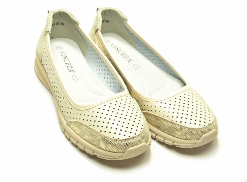 Półbuty 36 baleriny skóra VINCEZA 95369 beżowe skórzane beż ażurowane