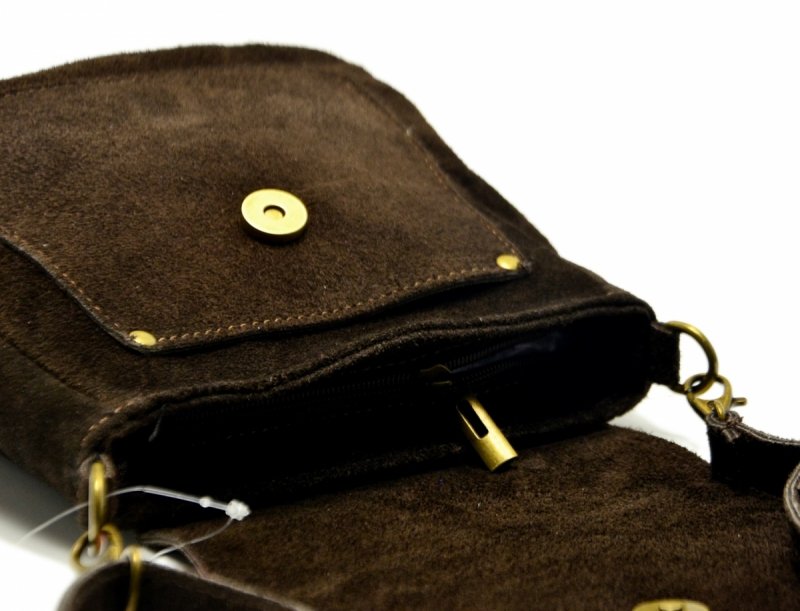 TOREBKA skóra listonoszka brązowa MIKO skórzana brąz zamsz 