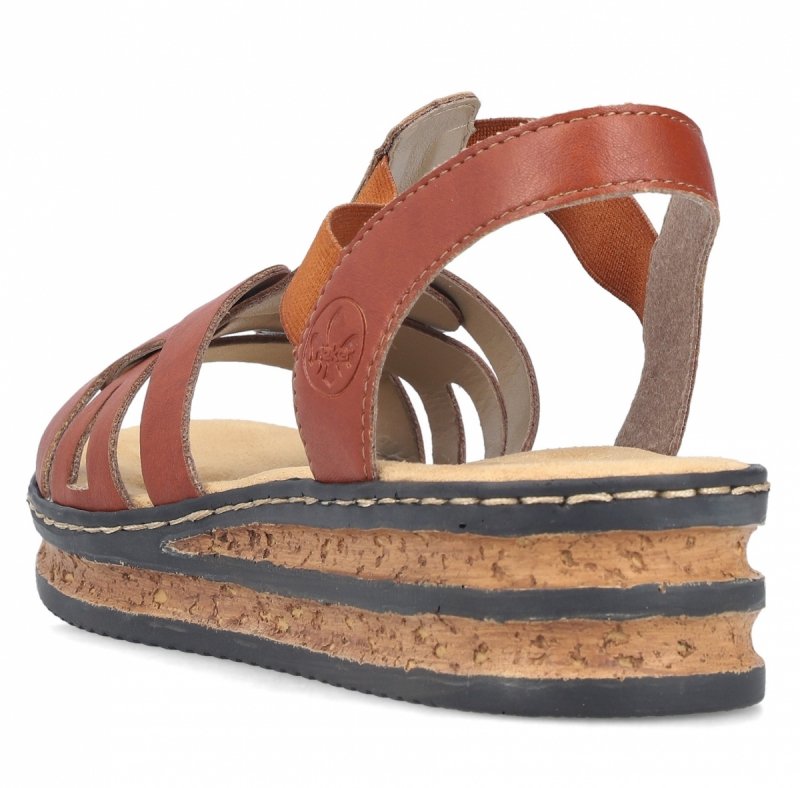 Sandałki brązowe 36 RIEKER 62918 na koturnie platformie brąz