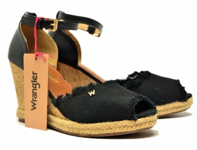 Sandały WRANGLER 41 LORETTA espadryle czarne na koturnie damskie 