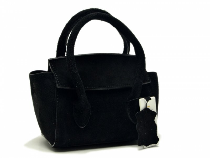 TOREBKA skóra czarna LAURA BIAGGI skórzana zamsz mała shopperka