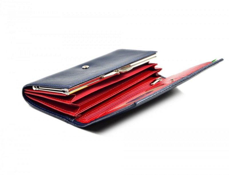 Portfel damski VITTORINI skóra granatowy skórzany duży