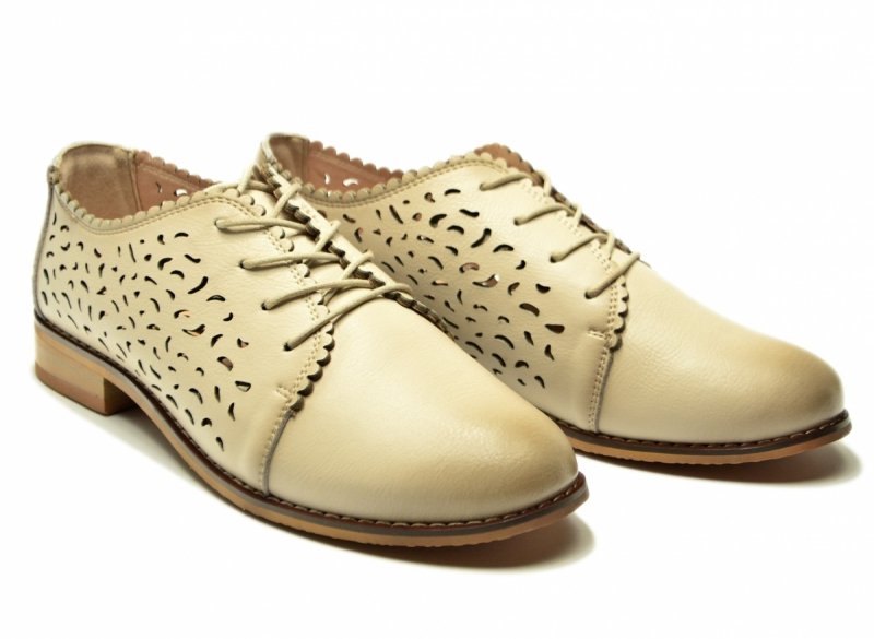 Półbuty beżowe 37 skóra oxfordy CAMBELL 19386 ażurowane damskie skórzane beż