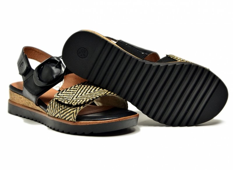 Sandały czarne beż 36 JANA 28776 na platformie koturnie beżowe