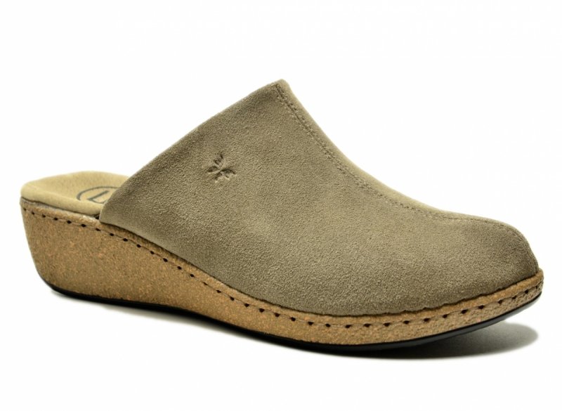 Klapki skóra 37 taupe FILIPPO 7567 skórzane na koturnie zamsz