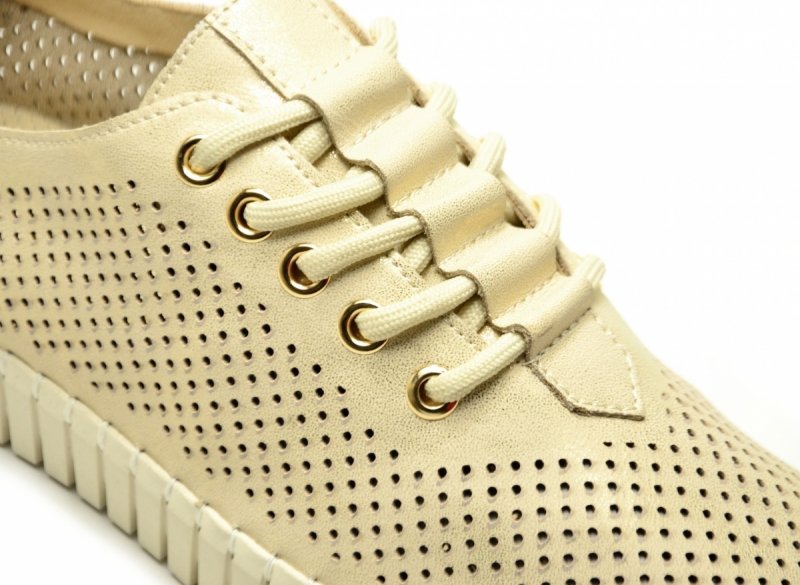 Półbuty beżowe złote 37 skóra CAMBELL 19435 ażurowane damskie skórzane beż