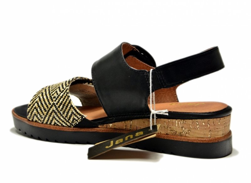 Sandały czarne beż 38 JANA 28776 na platformie koturnie beżowe
