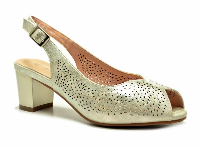 Sandałki damskie złote 37 na obcasie POTOCKI 12762 czółenka