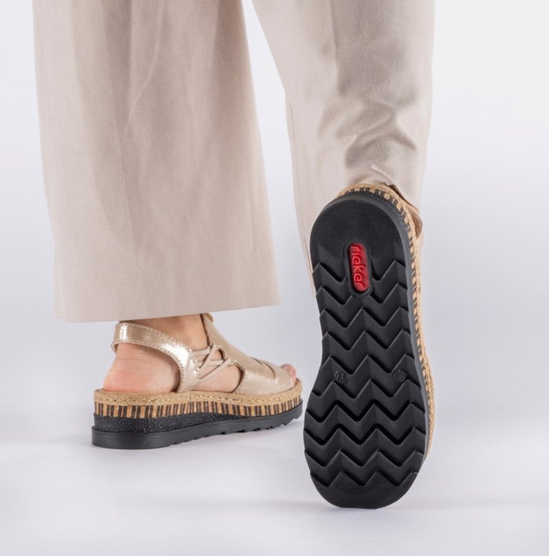 Sandałki beżowe złote 37 RIEKER 7972 beż na koturnie platformie