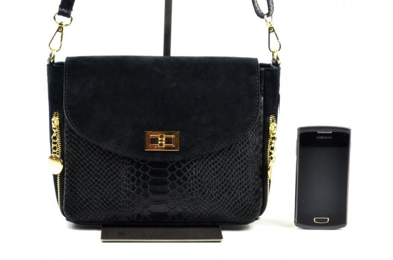 TOREBKA Miko włoska listonoszka skóra czarna krokodyl