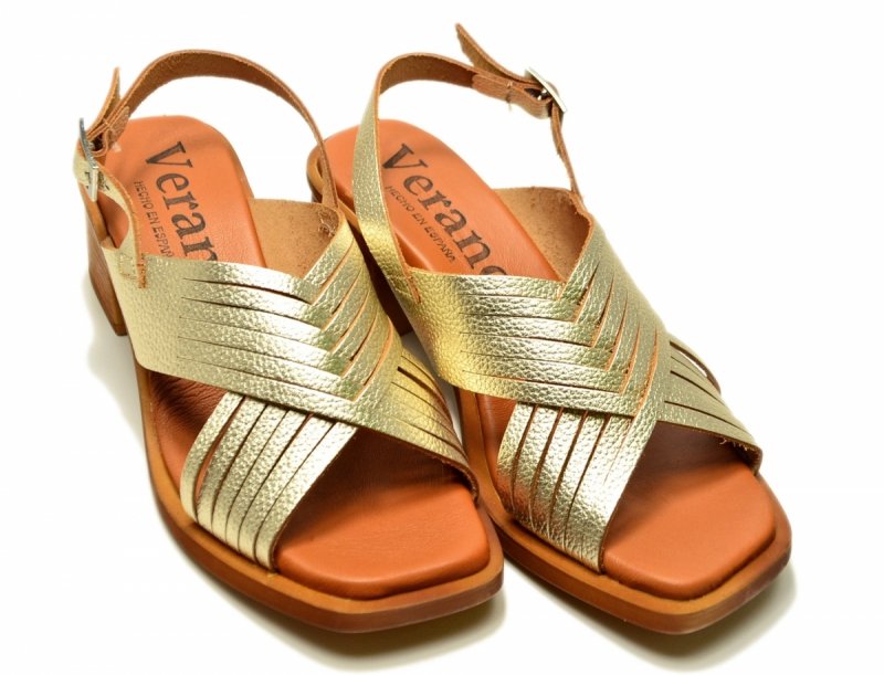 Sandałki 36 skóra VERANO 4235 skórzane złote na obcasie 