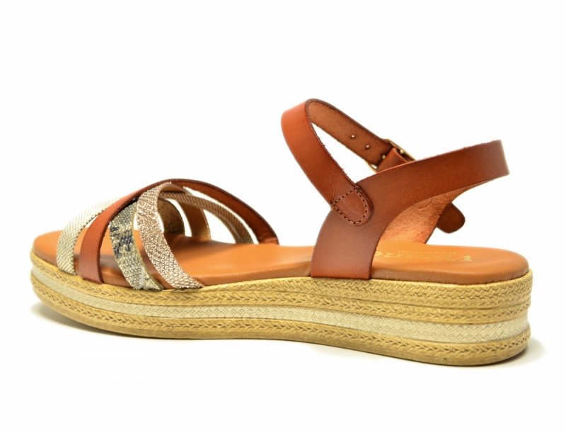 Sandałki 39 skóra VERANO 14633 na platformie camel skórzane brąz