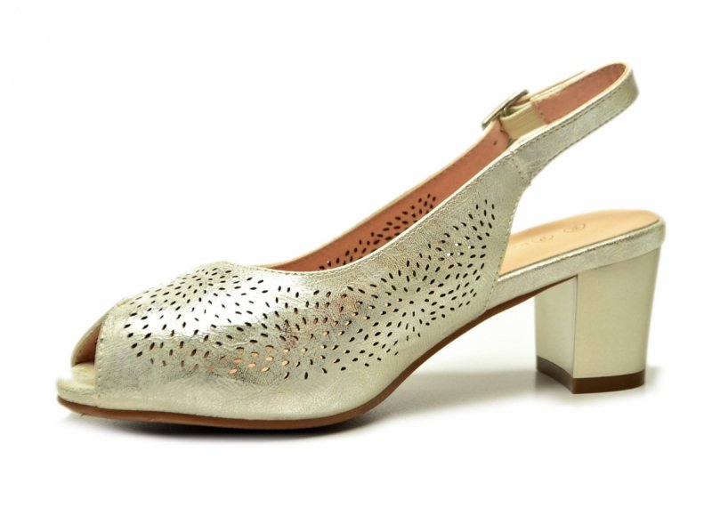 Sandałki damskie złote 39 na obcasie POTOCKI 12762 czółenka