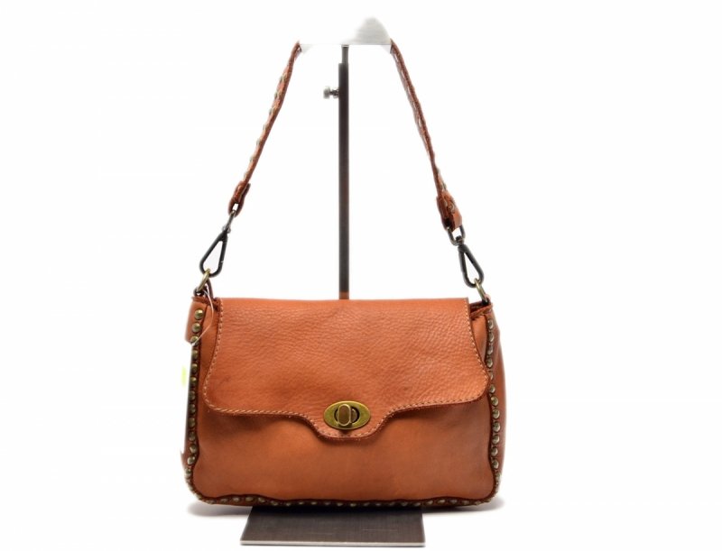TOREBKA listonoszka MIKO skóra camel vintage brąz skórzana ćwieki damska
