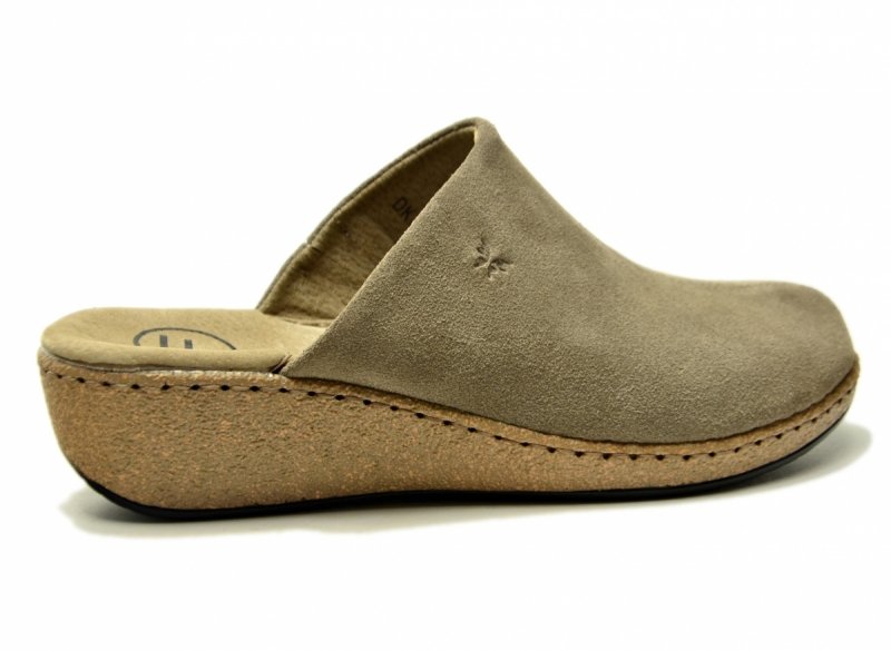 Klapki skóra 39 taupe FILIPPO 7567 skórzane na koturnie zamsz