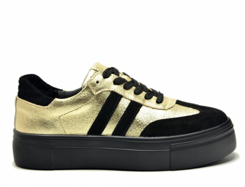Półbuty sneakersy 37 skóra FILIPPO 6841 złote czarne skórzane 