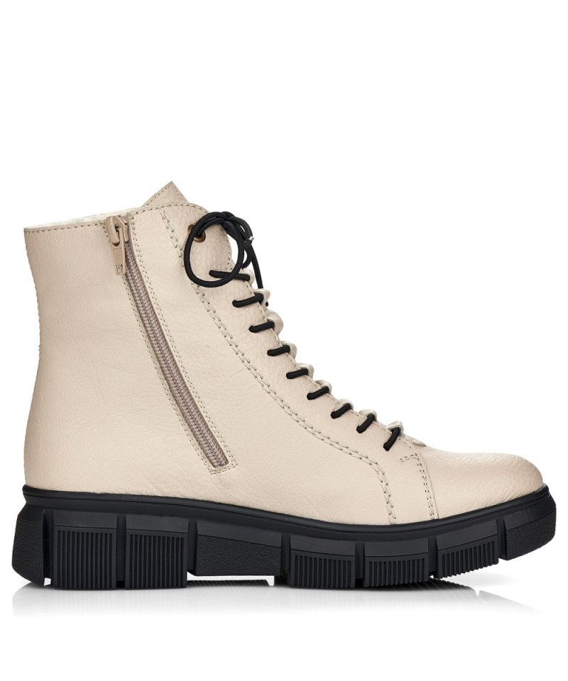 BOTKI 37 RIEKER 3428 beżowe damskie beż płaskie ocieplane