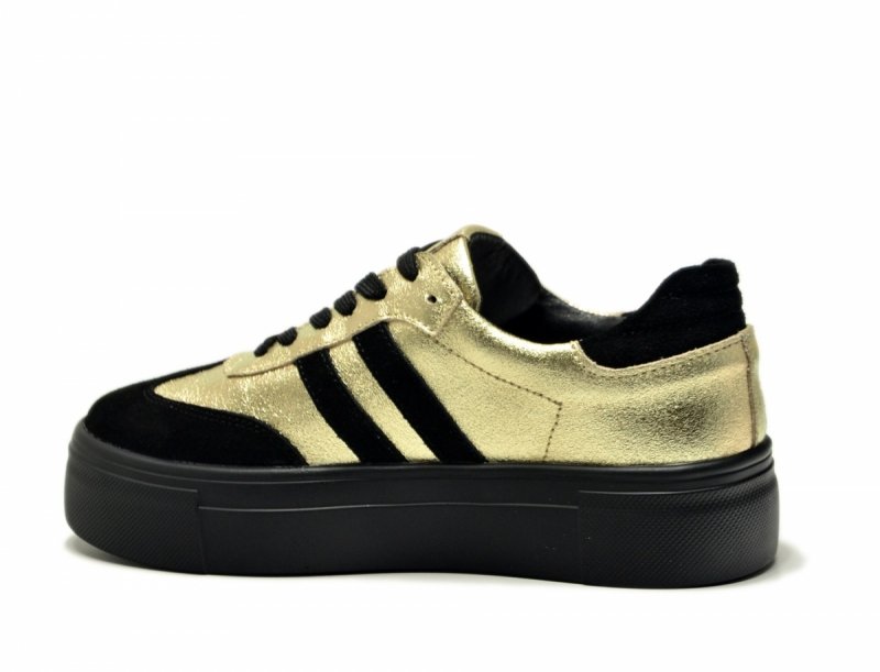 Półbuty sneakersy 40 skóra FILIPPO 6841 złote czarne skórzane 