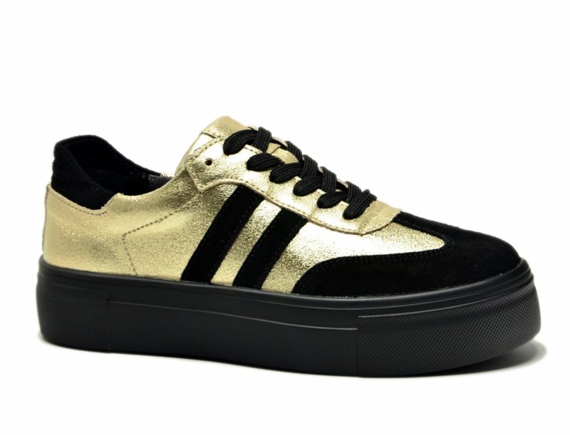 Półbuty sneakersy 39 skóra FILIPPO 6841 złote czarne skórzane 