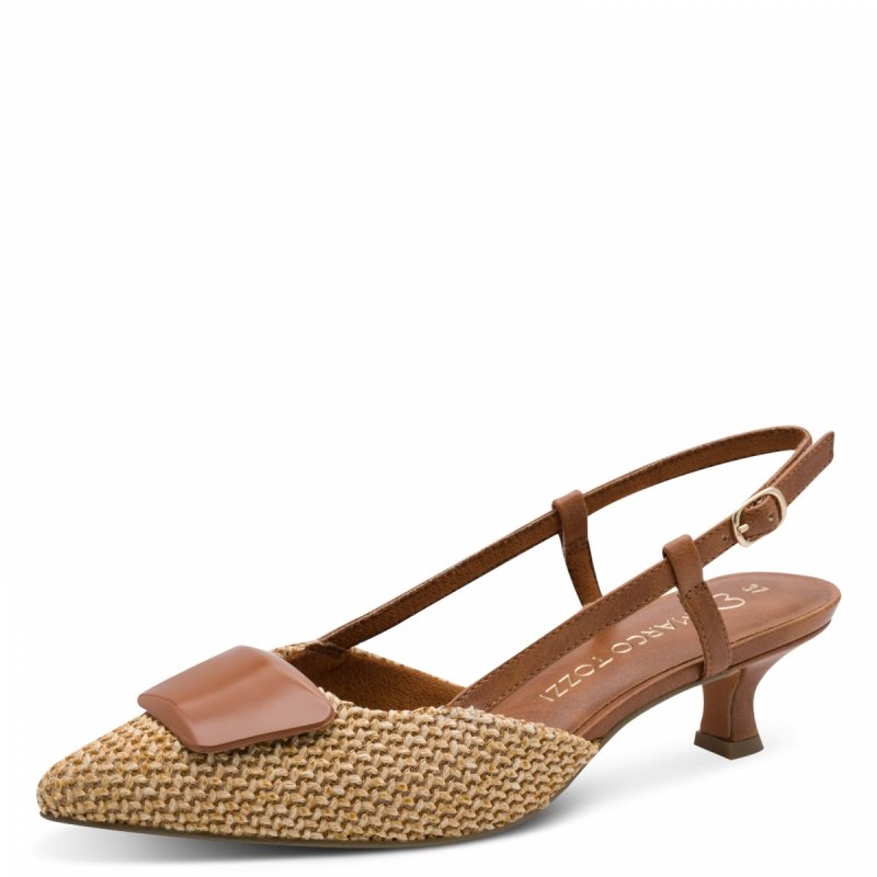 Czółenka brąz beż 37 MARCO TOZZI 29503 kaczuszki z odkrytą piętą brązowe beżowe