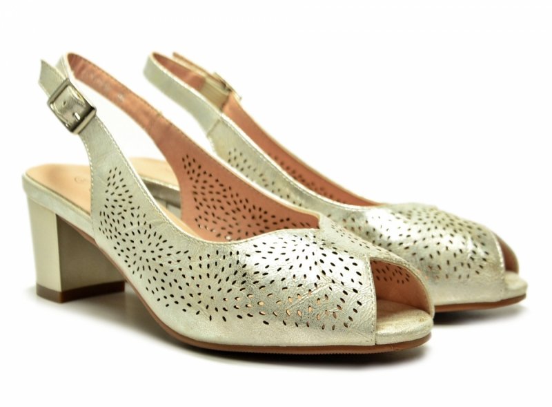 Sandałki damskie złote 39 na obcasie POTOCKI 12762 czółenka