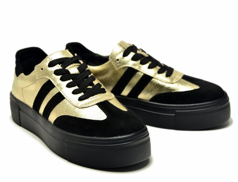 Półbuty sneakersy 40 skóra FILIPPO 6841 złote czarne skórzane 