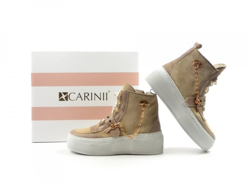 Półbuty 40 sneakersy Carinii B7051 skóra beżowe botki