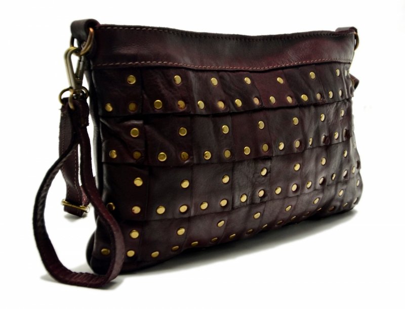 TOREBKA listonoszka MIKO skóra bordowa vintage bordo damska ćwieki