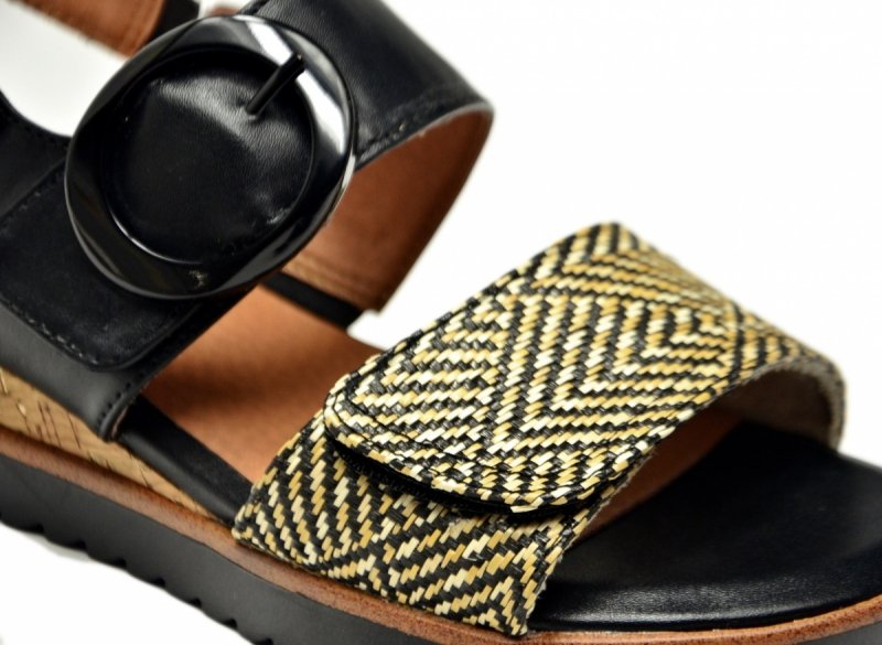 Sandały czarne beż 40 JANA 28776 na platformie koturnie beżowe