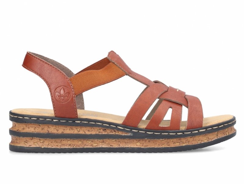 Sandałki brązowe 39 RIEKER 62918 na koturnie platformie brąz