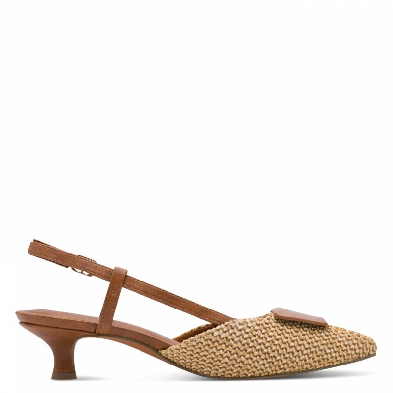 Czółenka brąz beż 37 MARCO TOZZI 29503 kaczuszki z odkrytą piętą brązowe beżowe