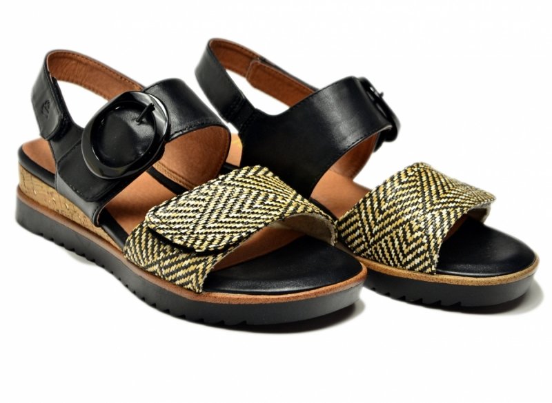 Sandały czarne beż 36 JANA 28776 na platformie koturnie beżowe