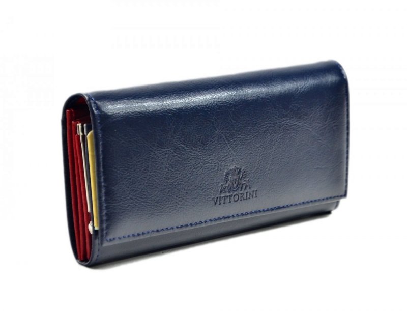 Portfel damski VITTORINI skóra granatowy skórzany duży