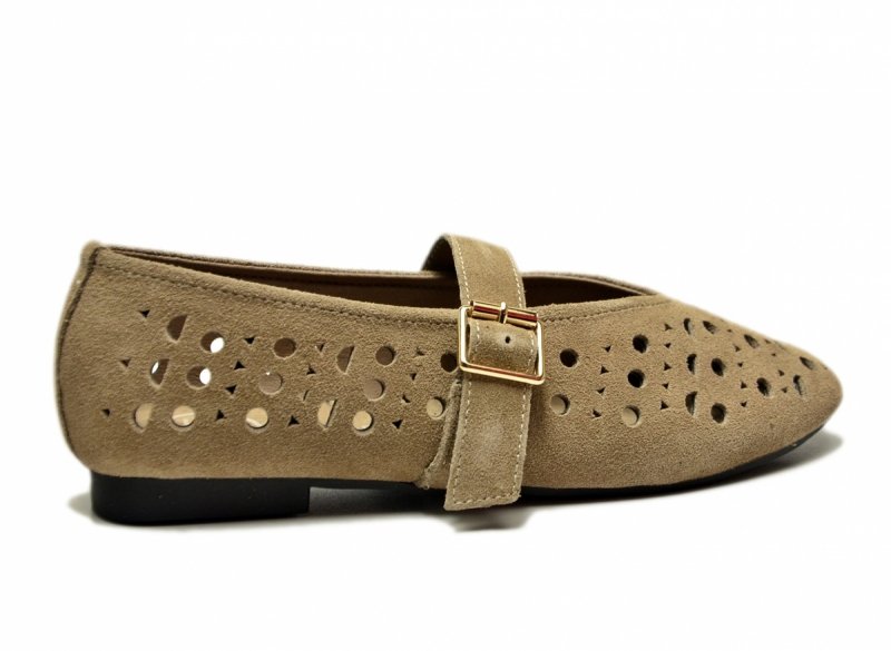 Baleriny beż 39 skóra FILIPPO 7875 skórzane beżowe na pasek zamsz półbuty