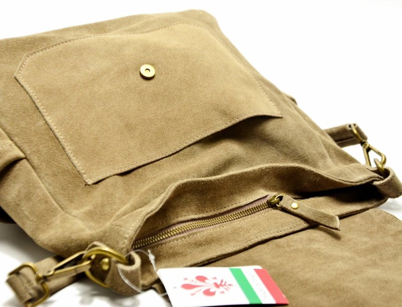 TOREBKA skóra taupe skórzana damska MIKO beż zamsz beżowa