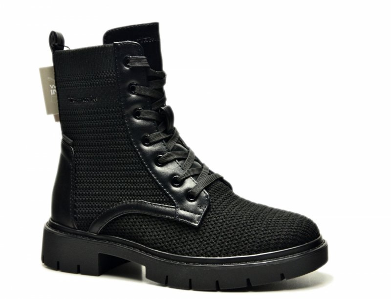 Botki 38 TAMARIS 86211  czarne duo-tex płaskie