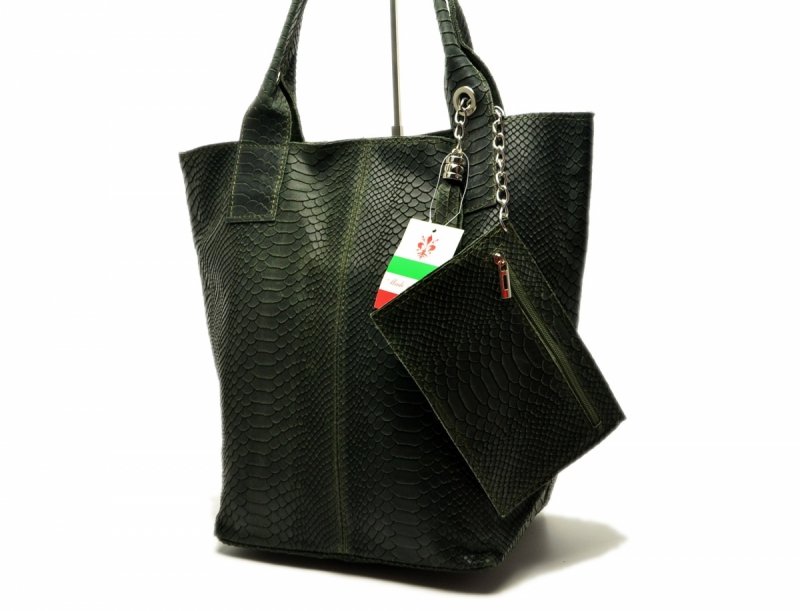 TOREBKA MIKO skóra zielona skórzana wąż