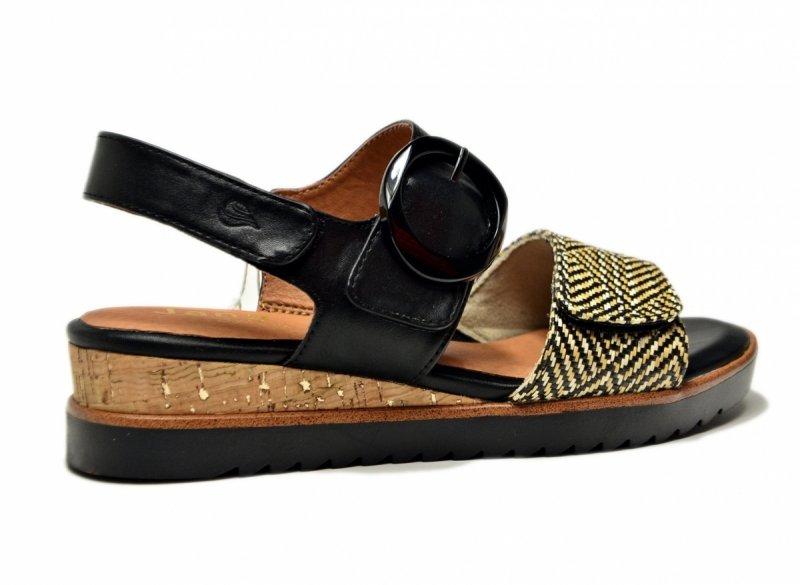 Sandały czarne beż 39 JANA 28776 na platformie koturnie beżowe