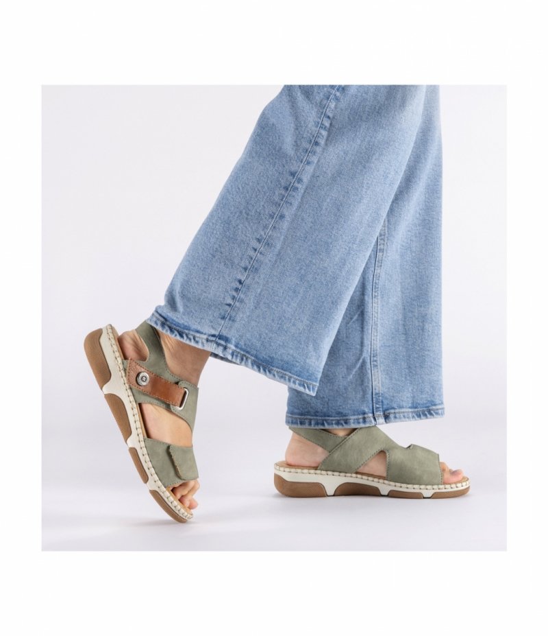 Sandałki zielone 41 RIEKER 66280 płaskie damskie