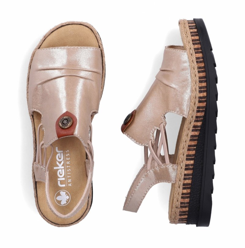 Sandałki beżowe złote 38 RIEKER 7972 beż na koturnie platformie