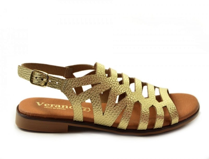 Sandałki 36 skóra VERANO 3081 złote płaskie skórzane