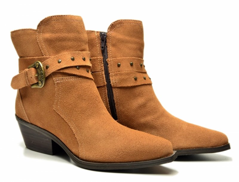 Botki 39 BOTTERO 347707 skóra kowbojki brązowe skórzane zamsz brąz