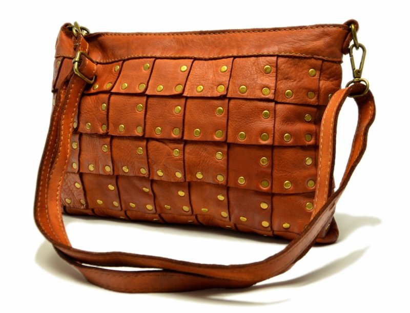 TOREBKA listonoszka MIKO skóra camel vintage damska ćwieki