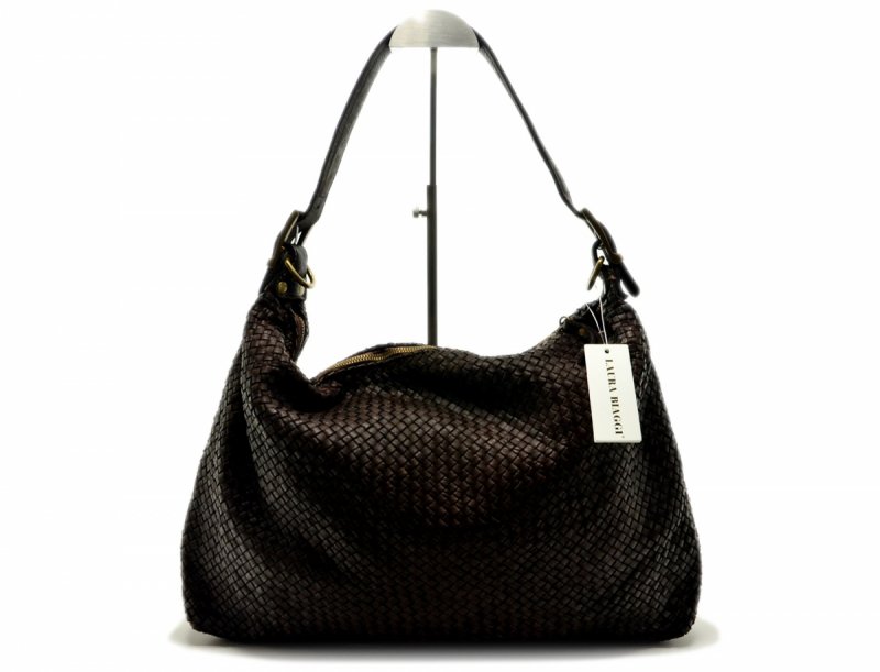 TOREBKA skóra brąz vintage skórzana LAURA BIAGGI torba plecionka 