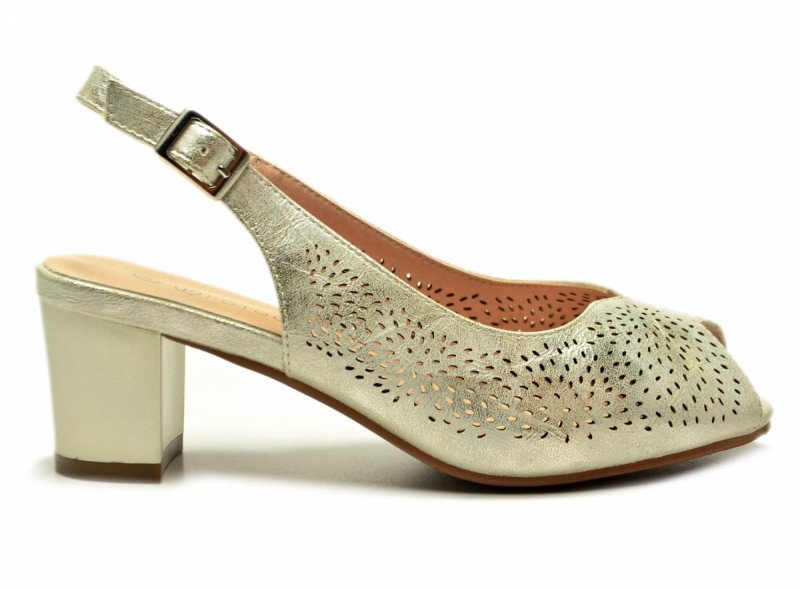 Sandałki damskie złote 37 na obcasie POTOCKI 12762 czółenka