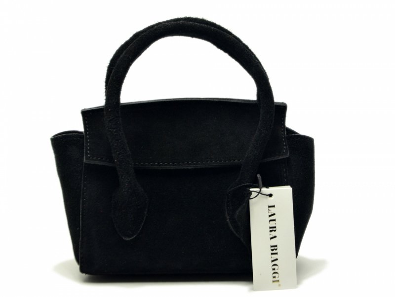 TOREBKA skóra czarna LAURA BIAGGI skórzana zamsz mała shopperka