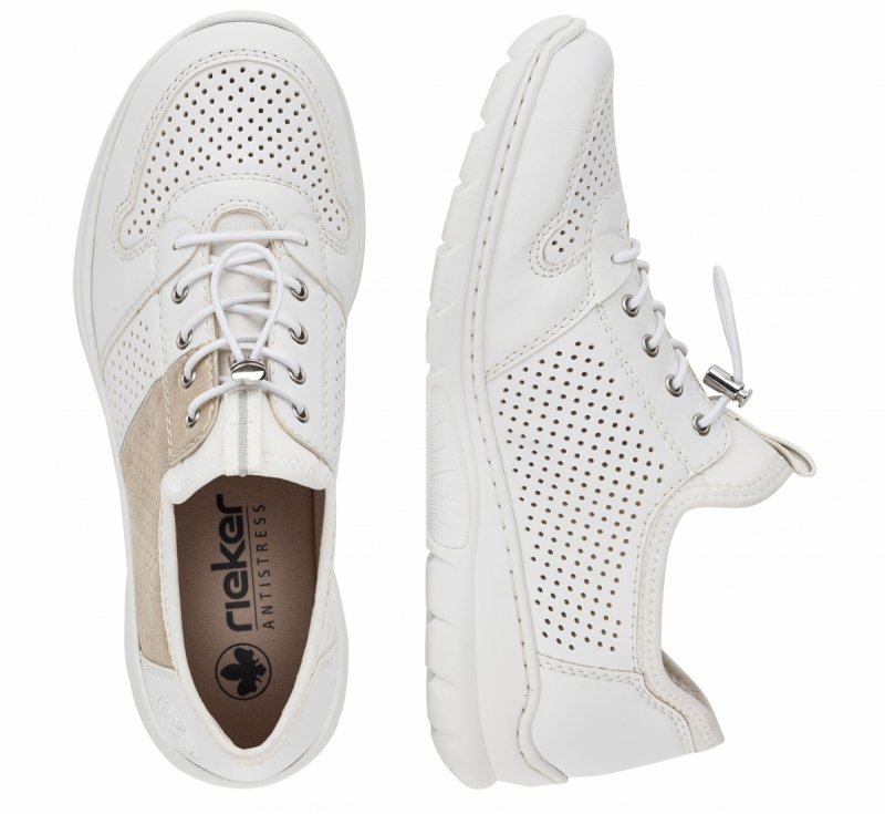 Półbuty sneakersy 40 RIEKER L3254 białe złote damskie żurowane