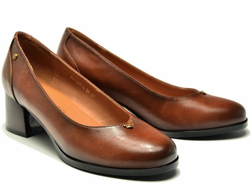 Czółenka 39 POTOCKI 12712 brązowe brąz na obcasie